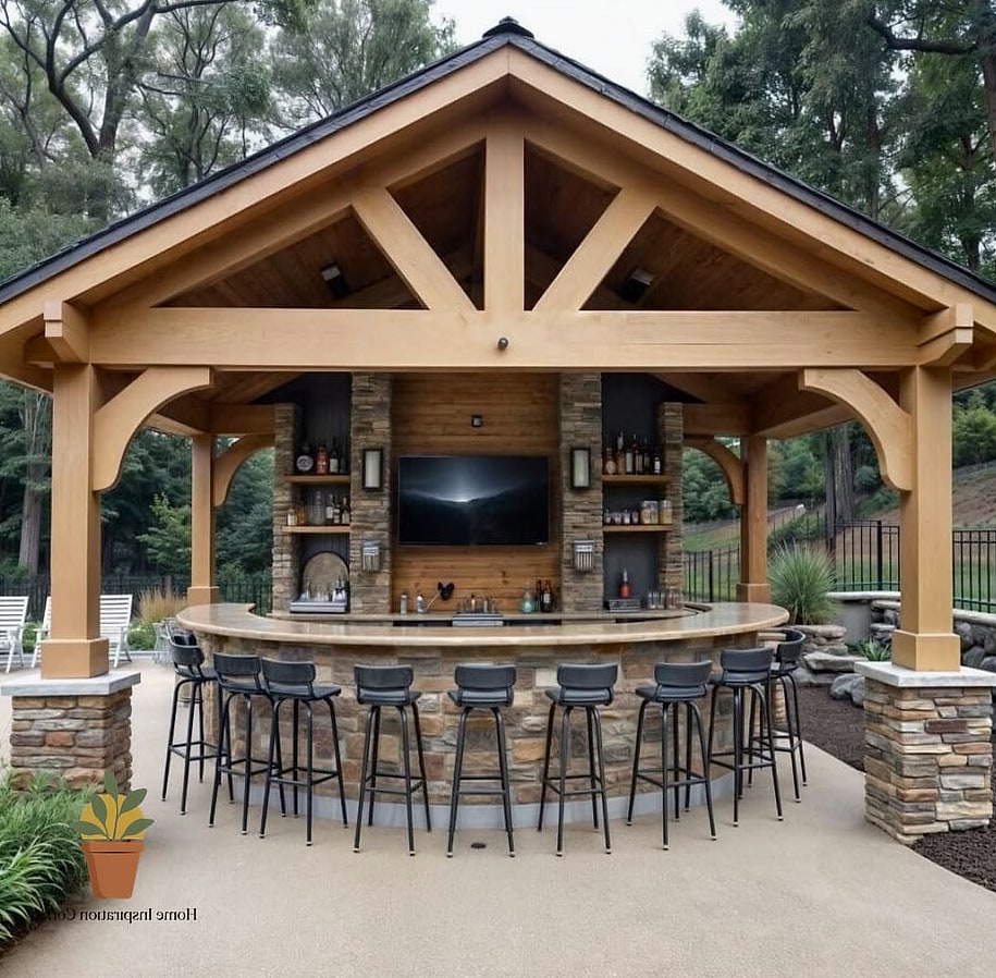 30 Backyard Bar Ideas Designs That Maximize Style and Function 3 L-Shaped Built-In Bar with Bar Stools