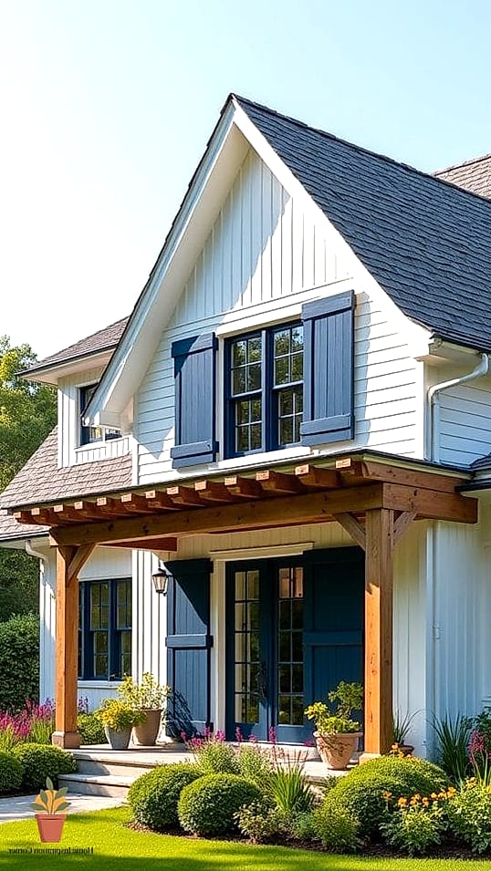 Shutters on a Modern Farmhouse with Metal Roof