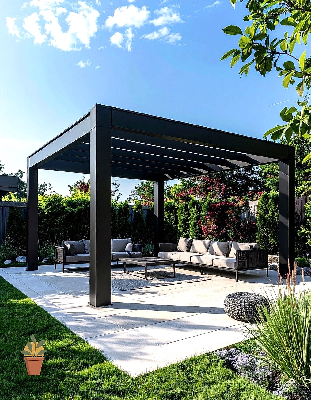 Sleek Black Aluminum Pergola