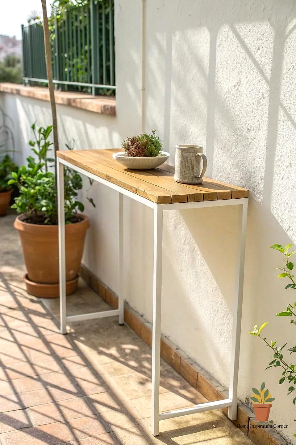 A Slim Console Table Against the Railing