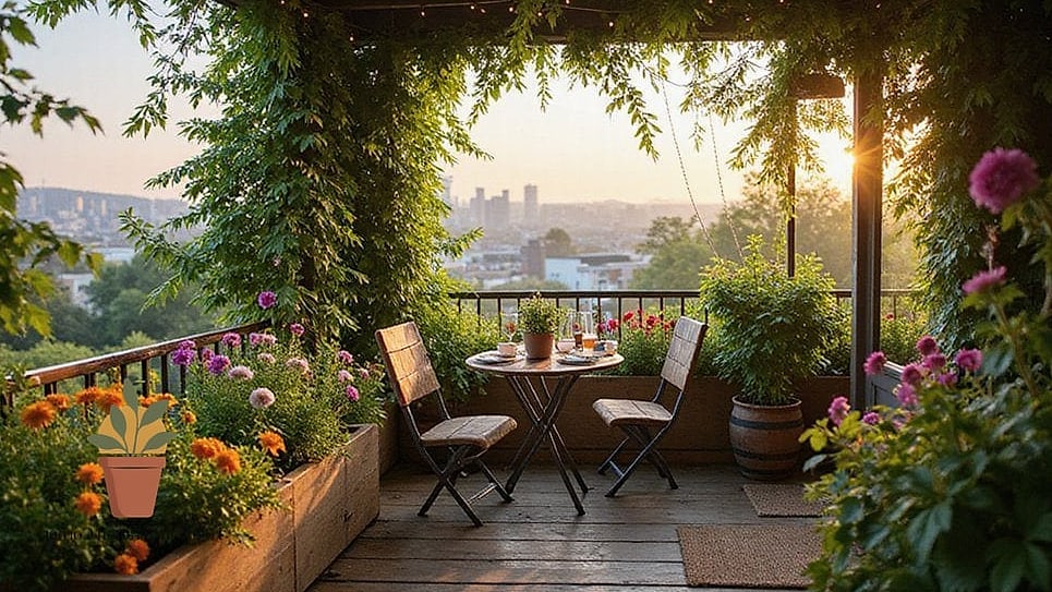 Small Balcony Terrace with Wood Tile Overlay