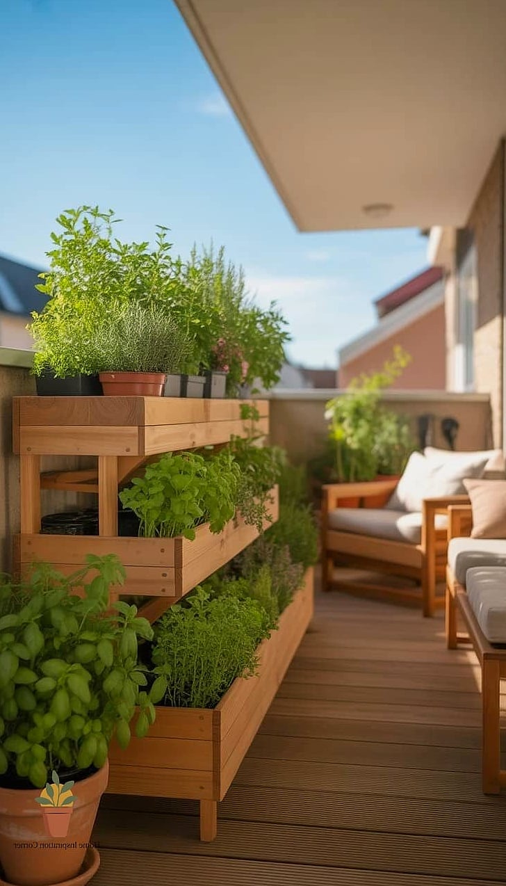 A Small Herb Garden in Repurposed Containers