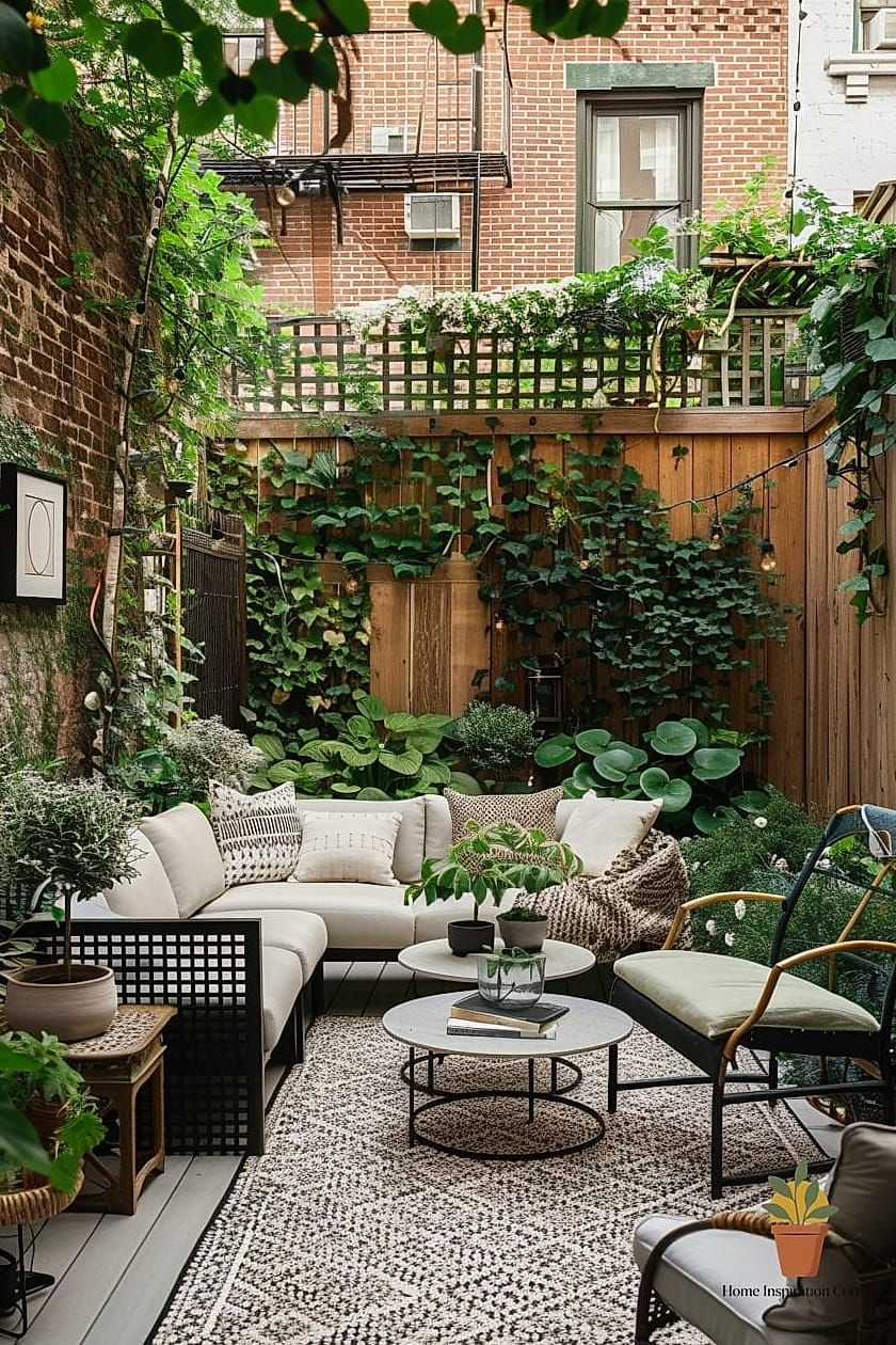 23 Cozy Terrace Ideas Ideas That Work in Any Size Home 19 A Small Outdoor Rug Under the Dining Area