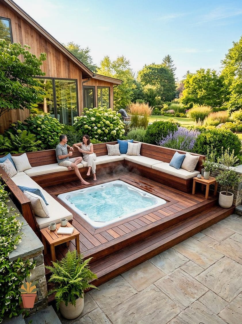 Spa with Built-In Seating Wall