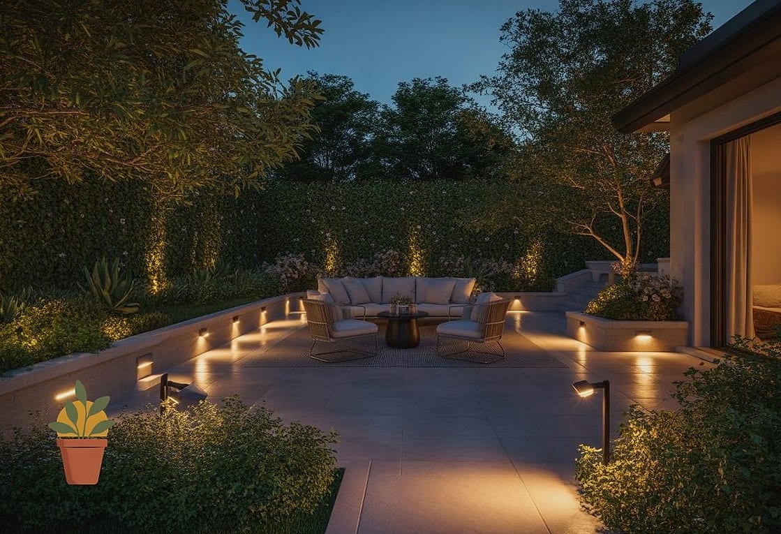 14 Outdoor Patio Lighting Ideas Tips From Top Interior Designers 14 Spotlights Highlighting an Outdoor Fireplace or Feature Wall