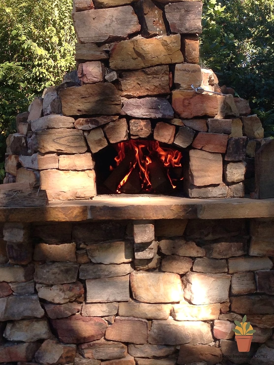 Stacked Stone Fireplace with a Raised Hearth