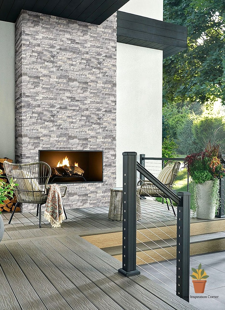Stacked Stone Veneer Over a Plain Concrete Fireplace