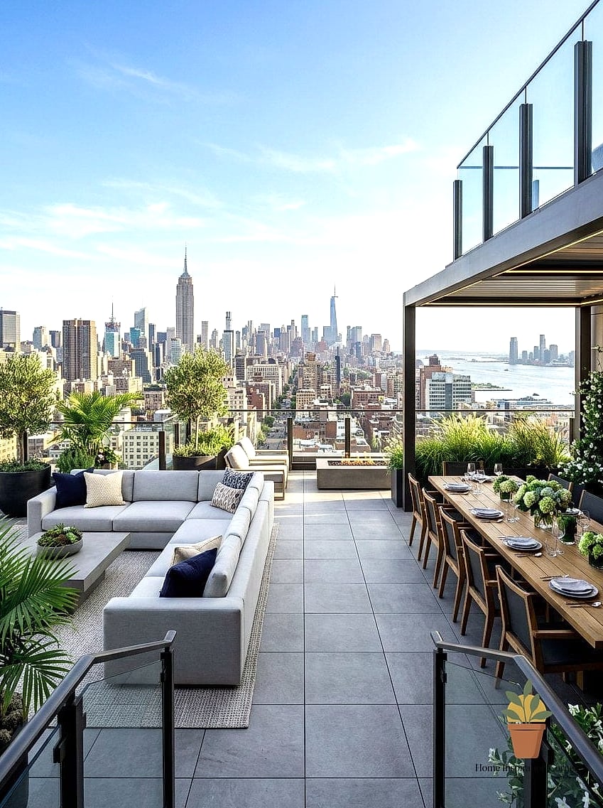 27 Penthouse Terrace Ideas Designs You Need to See Right Now 15 Statement Outdoor Rug Paired with Sculptural Seating