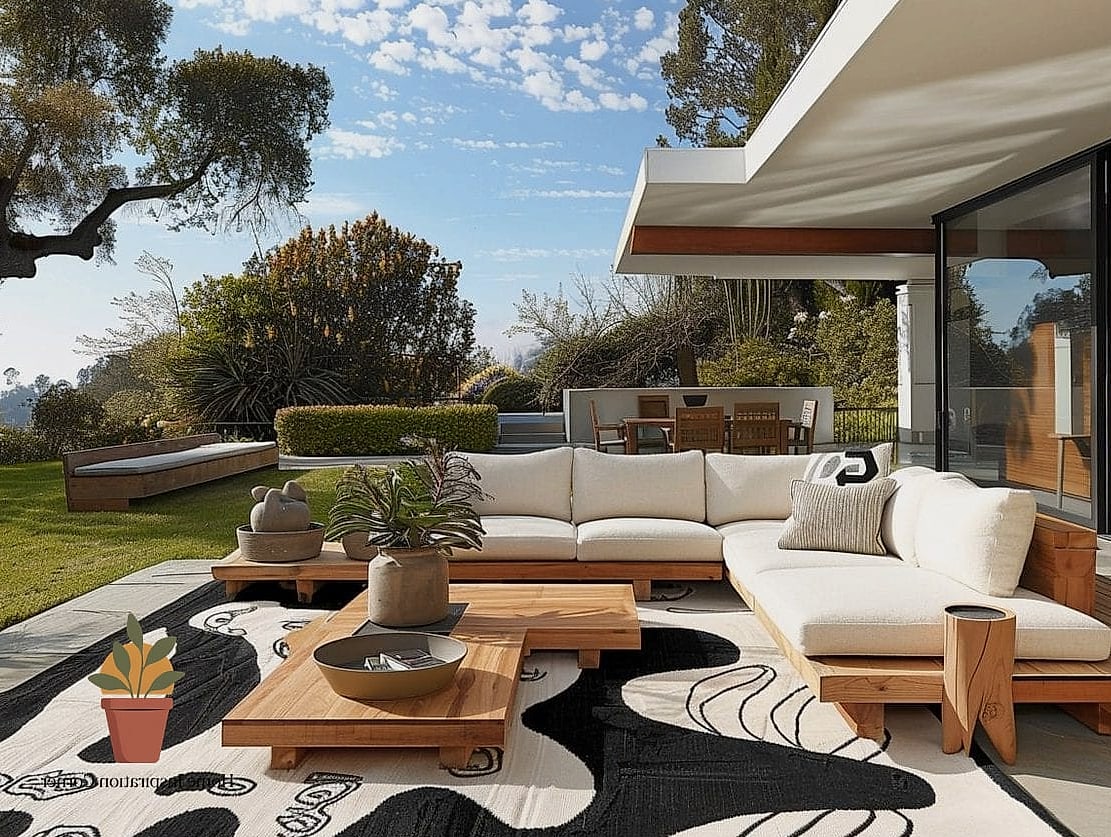 A Statement Outdoor Rug and Dining Setup