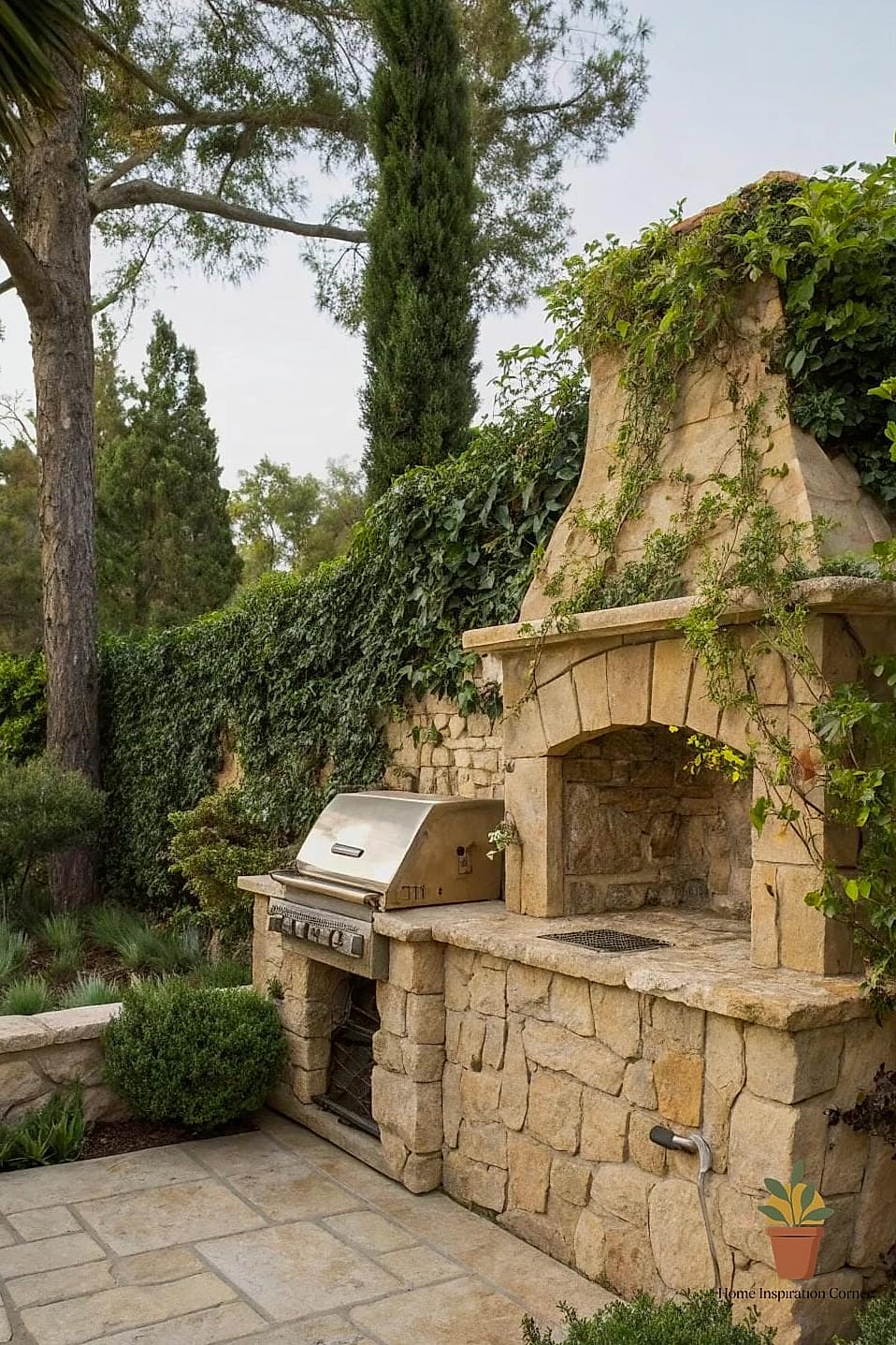 Stone Accent Wall Behind the Grill