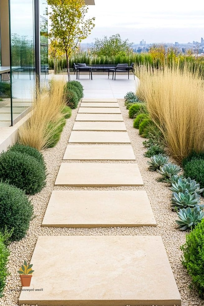 Stone Path Through a Planted Border