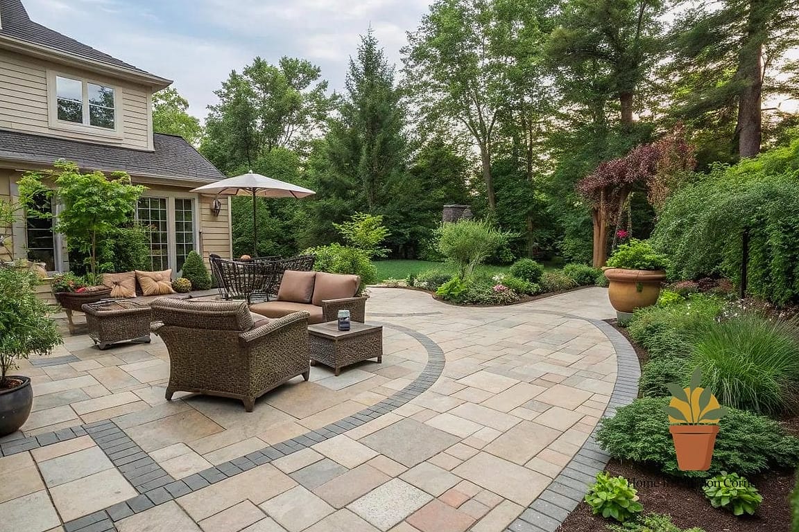 22 Backyard Inspiration Designs That Maximize Style and Function 9 Stone Paver Patio in a Herringbone Pattern