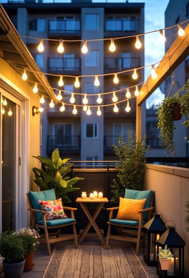 16 Patio Decorating Ideas Apartment Ideas That Are Both Stylish and Practical 4 String Café Lights Along the Railing