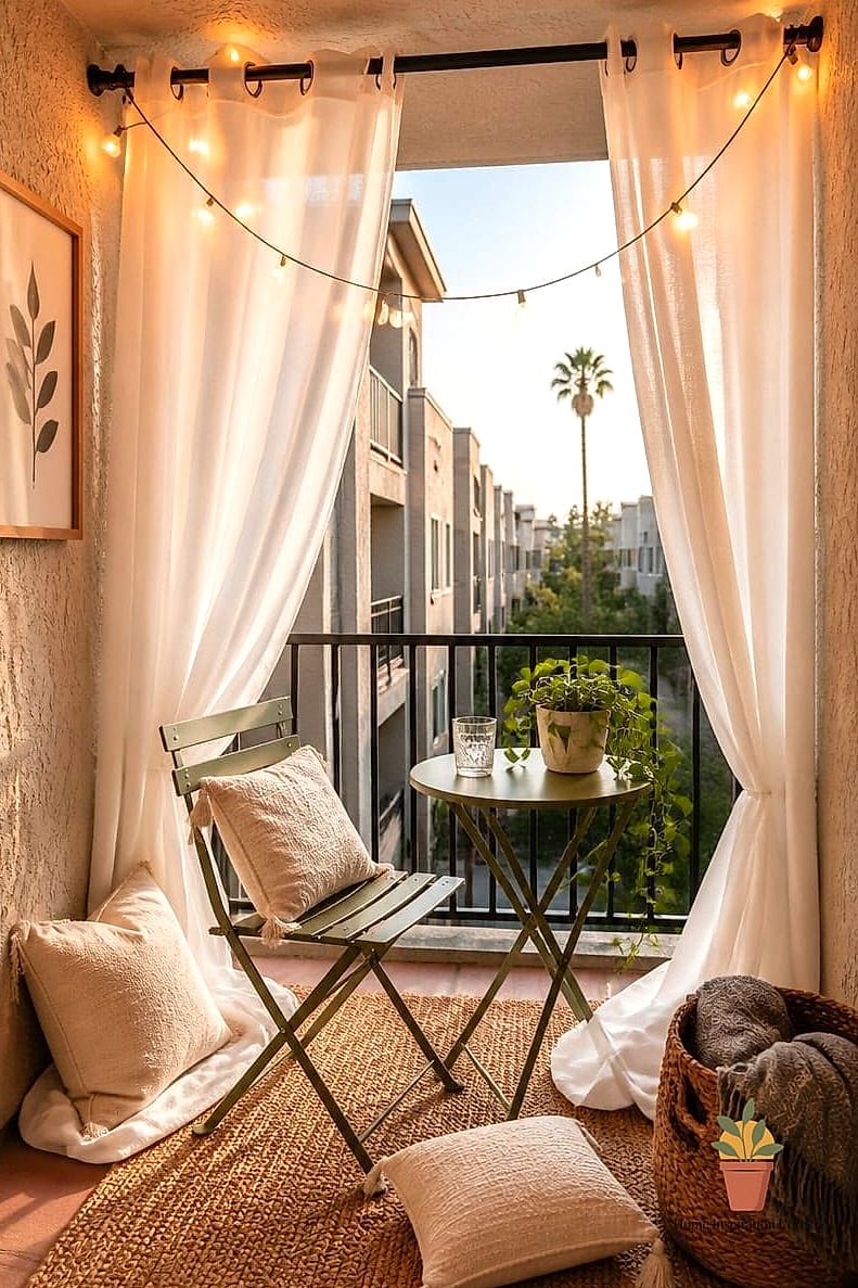 20 Cozy Balcony Aesthetic Concepts That Are Actually Achievable on a Budget 16 String Curtain Privacy Screen