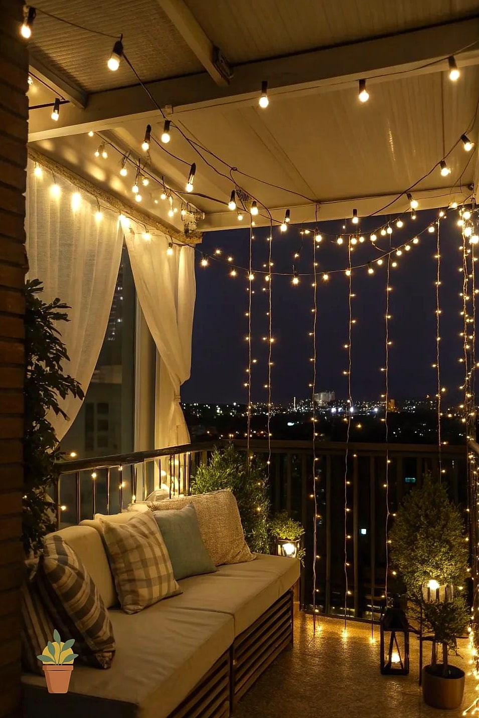 23 Balcony Decoration Ideas Looks We're Obsessed With This Year 2 String Lights Overhead