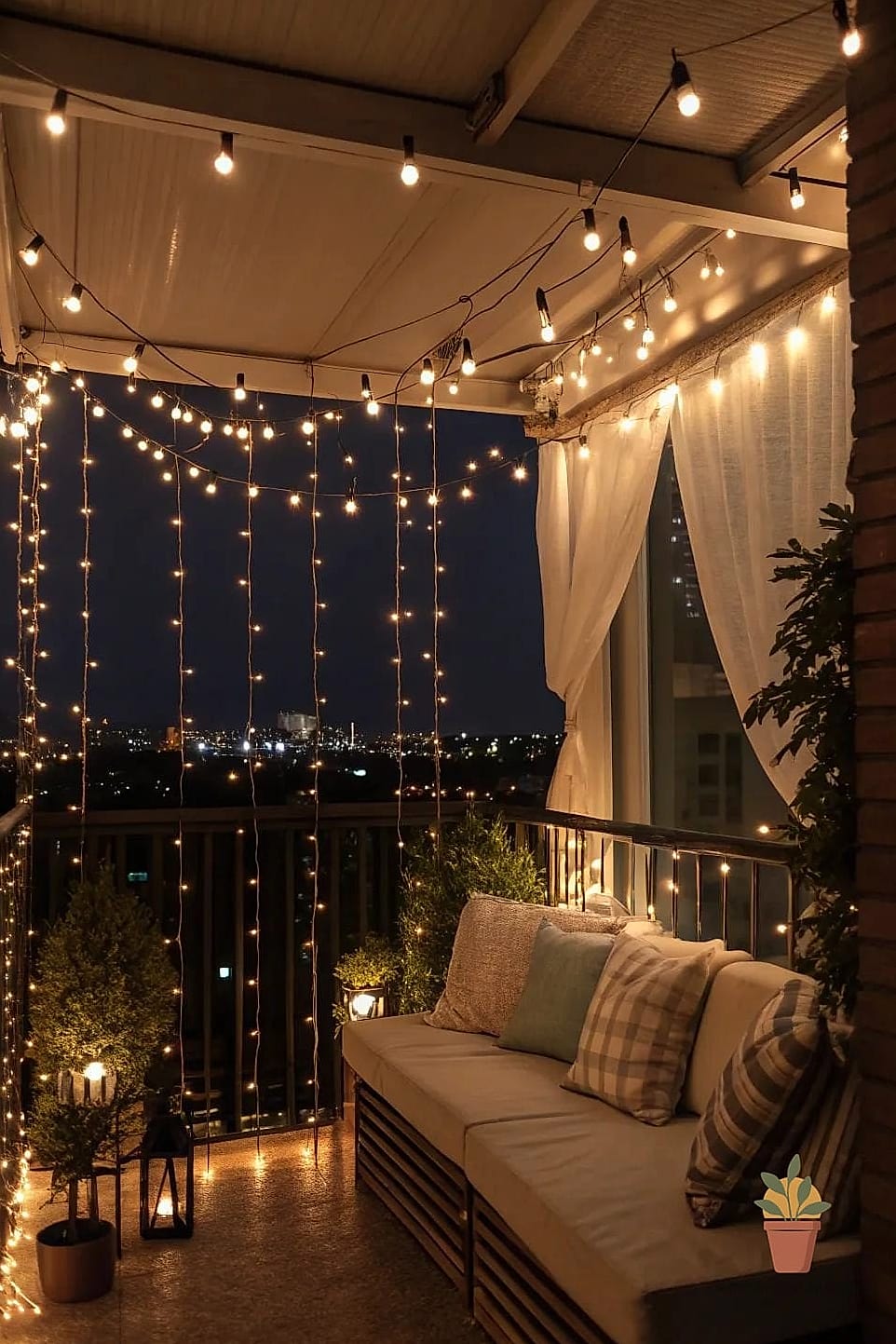 String Lights Under a Lattice Roof