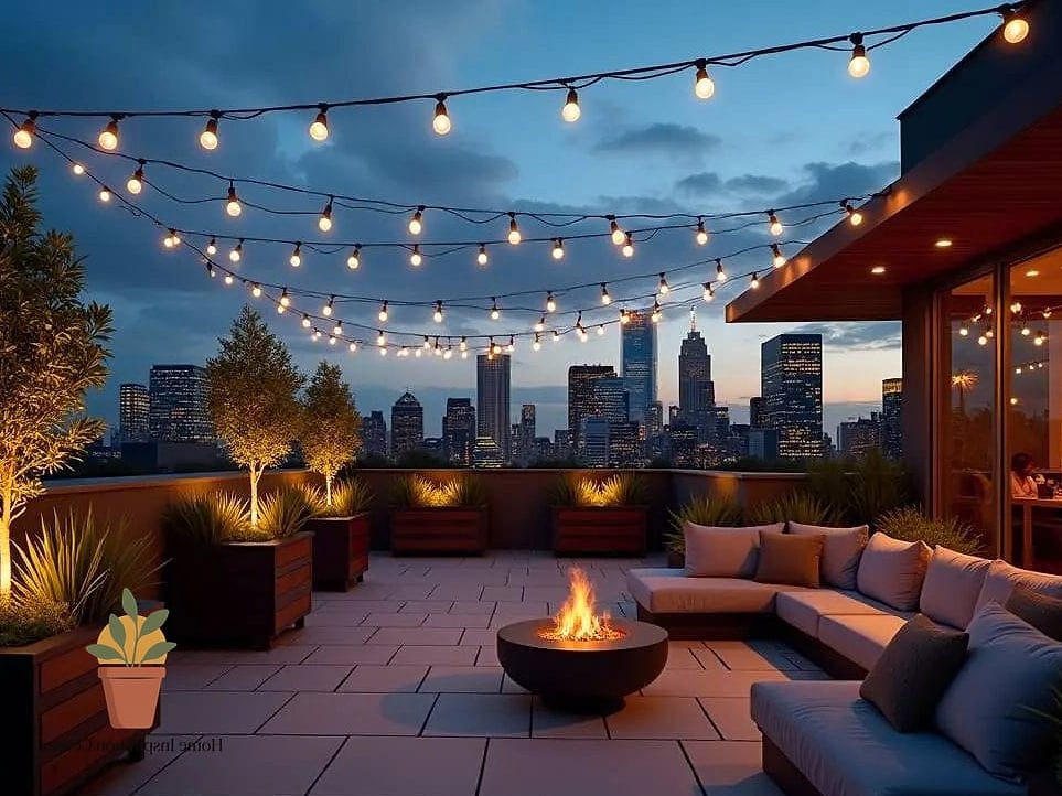 27 Penthouse Terrace Ideas Designs You Need to See Right Now 6 String Lights and Lanterns for Ambient Glow