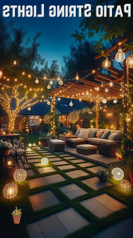 String Lights Combined with a Fire Pit Area