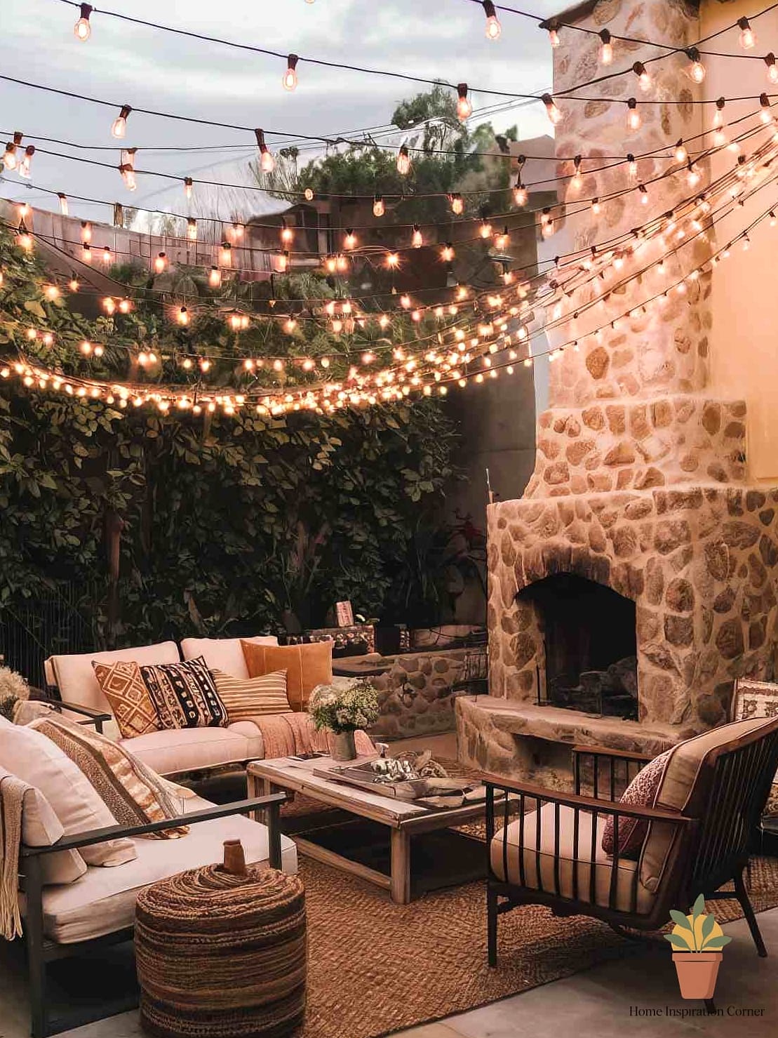 String Lights and Lantern-Filled Evening Ambiance