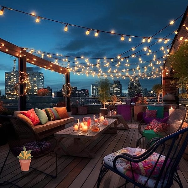 String Lights Paired with Lanterns