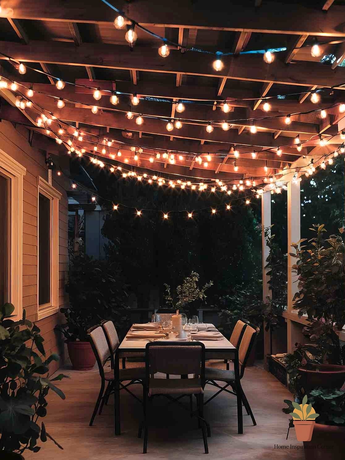 String Lights Woven Through a Cattle Panel Trellis