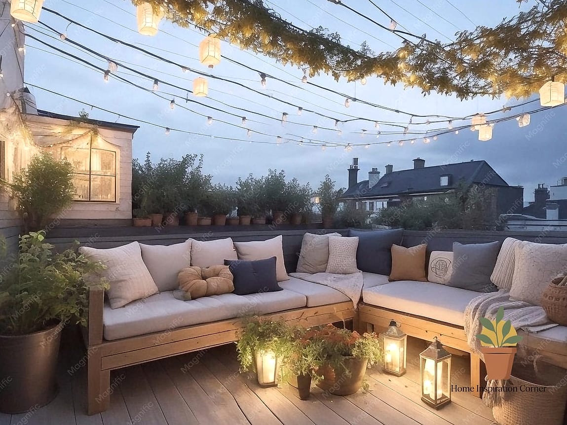 23 Cozy Terrace Ideas Ideas That Work in Any Size Home 3 String Lights Draped Overhead