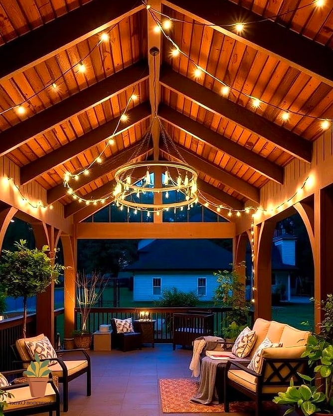 String Lights Over a Simple Wood Pergola