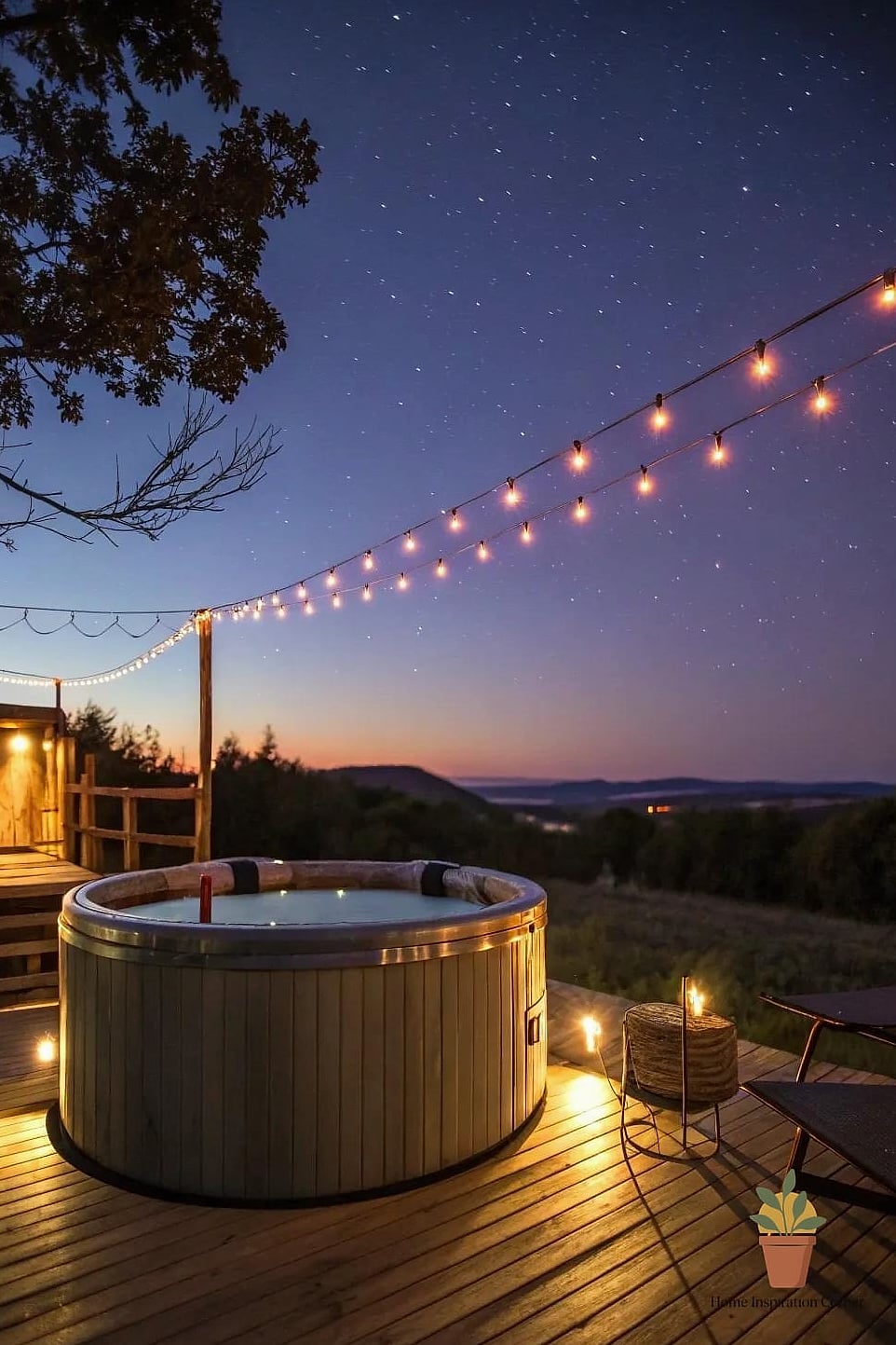 10 Hot Tub Backyard Concepts That Are Actually Achievable on a Budget 7 String Lights and Fire Pit Combo