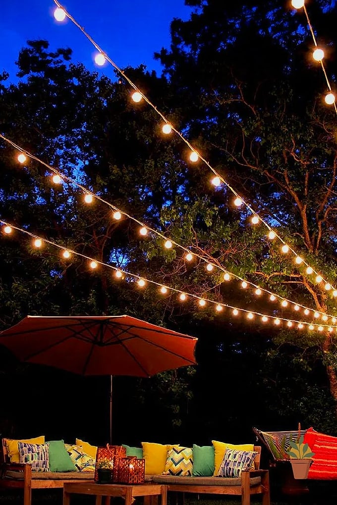 String Lights Strung Between Posts