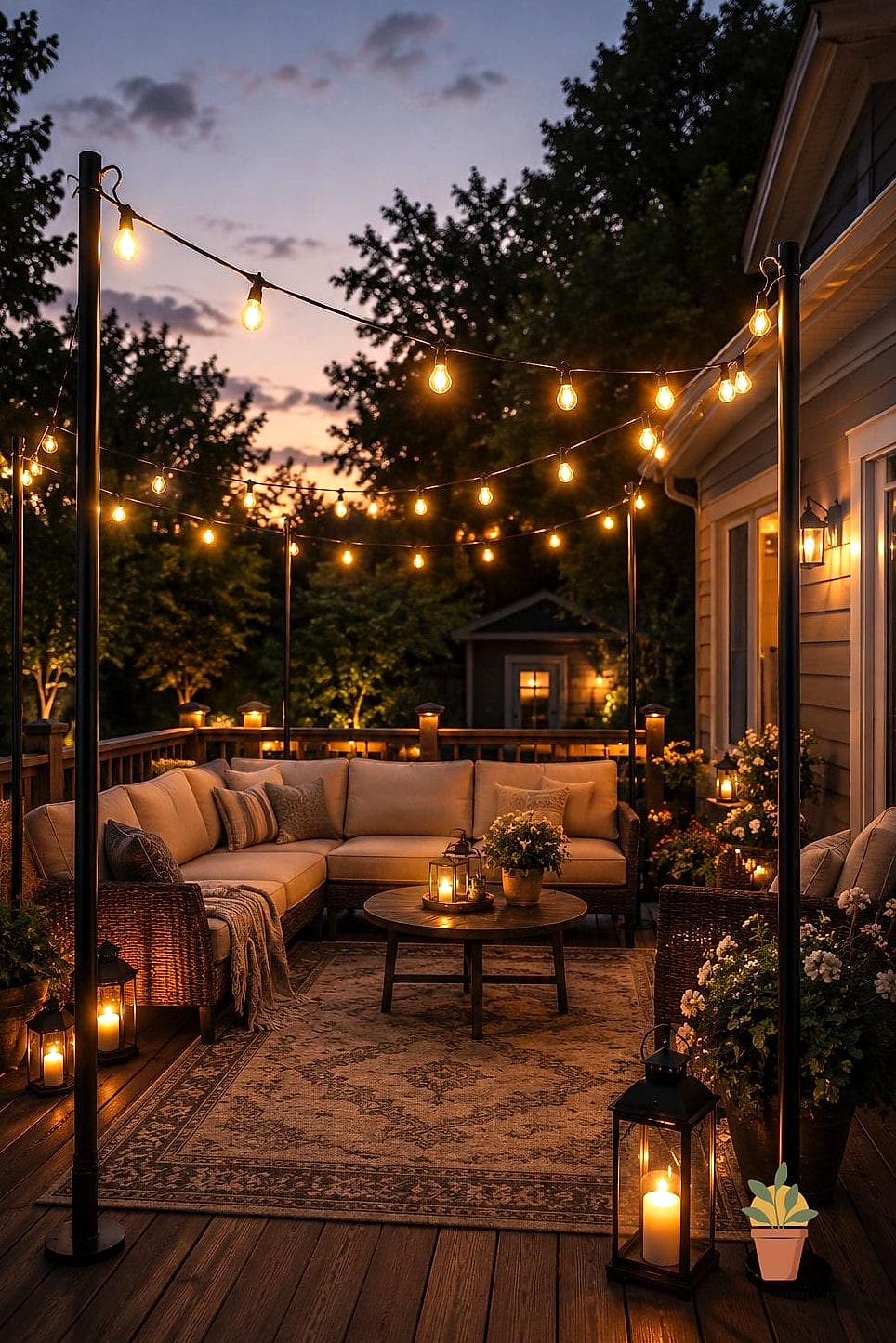 String Lights Layered with Lanterns