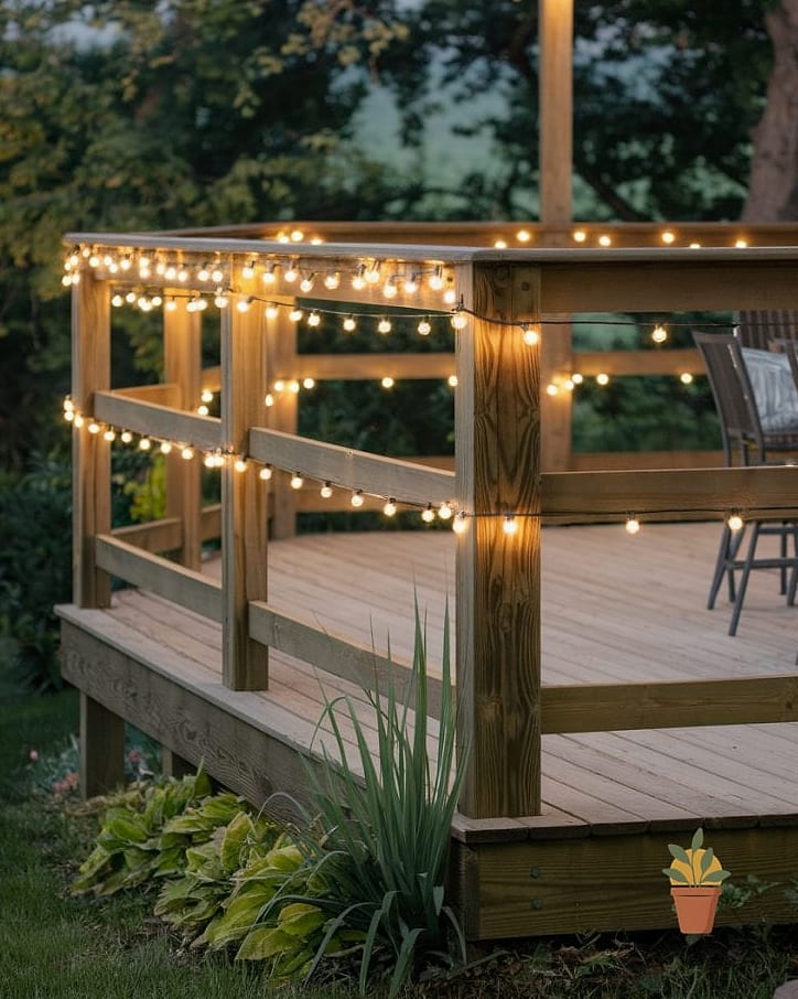 String Lights Wrapped Around Railings