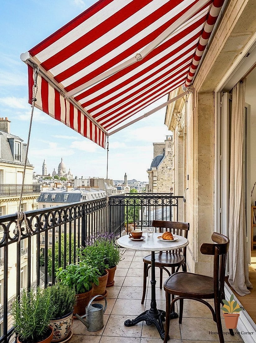 Striped Canvas Awning Overhead