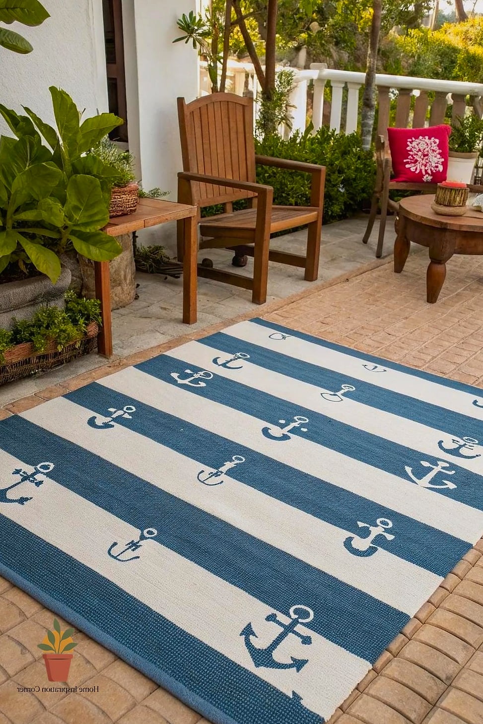 Striped Nautical Rugs for Coastal Patios