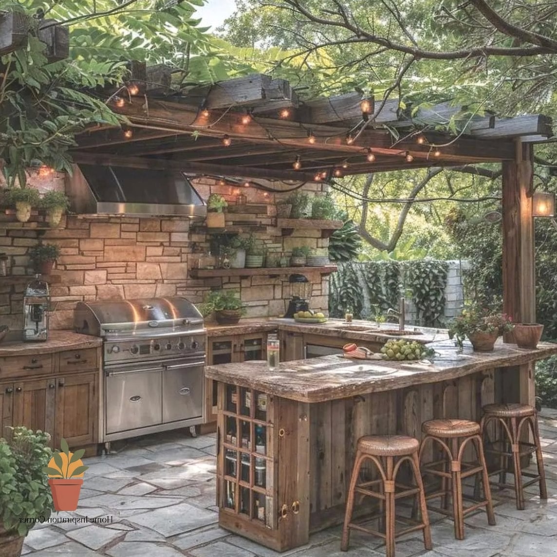 23 Creative Dapur Outdoor Ideas You Haven't Seen Before 6 Sunken Cooking Pit with Surrounding Bench Seating