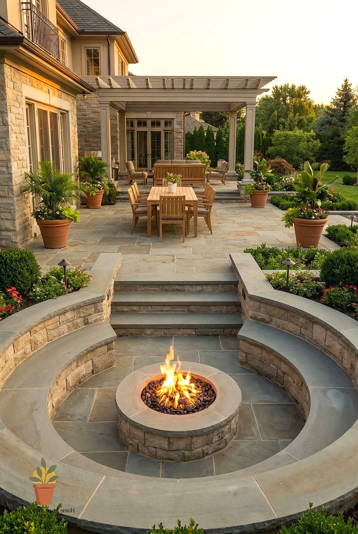 19 Backyard Patio Designs With Pool Makeovers That Look Incredibly Expensive 8 Sunken Fire Pit Lounge Adjacent to the Pool