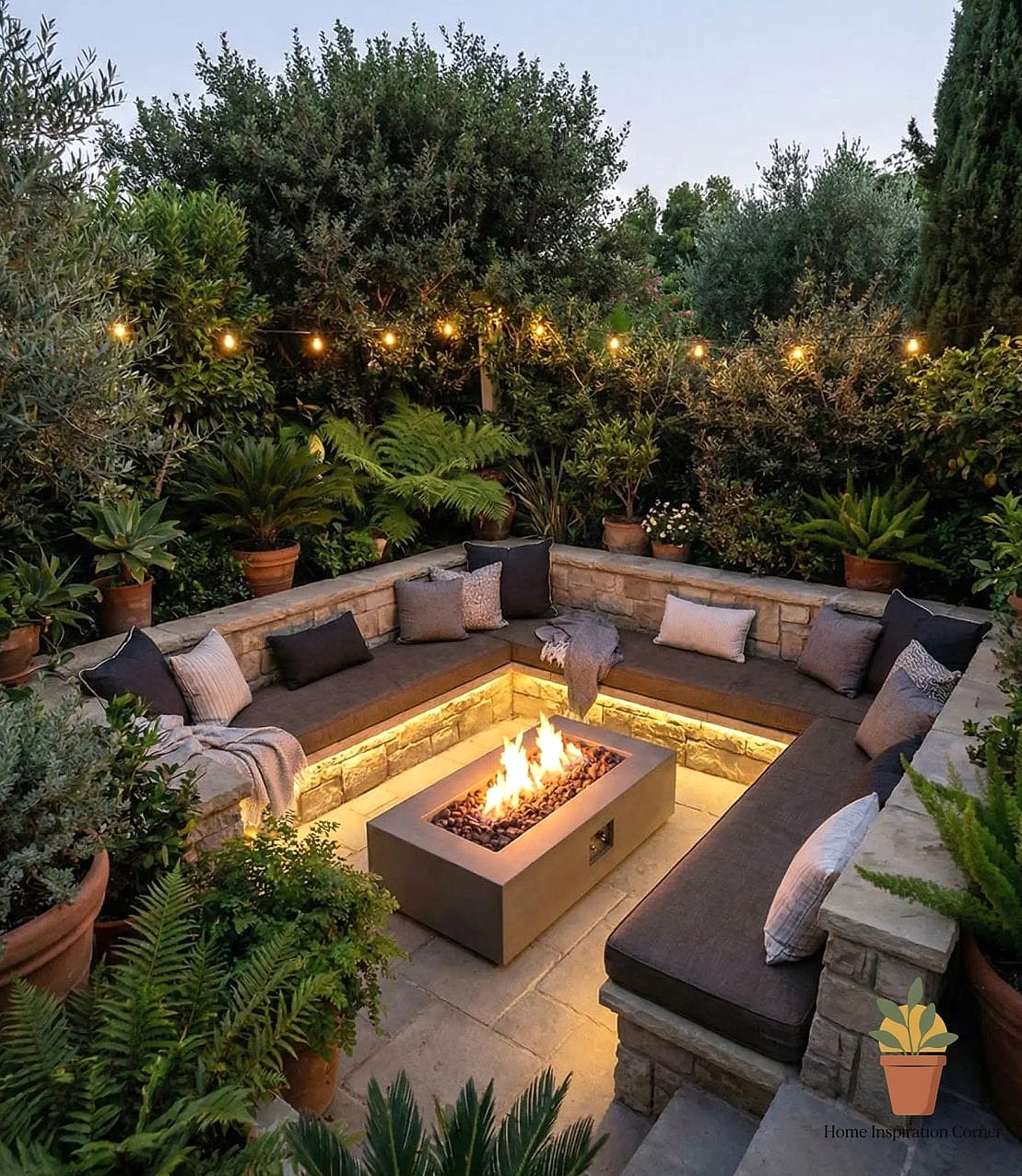 Sunken Patio with Fireplace as the Centerpiece