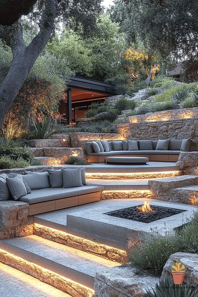 Sunken Patio with Built-In Seating