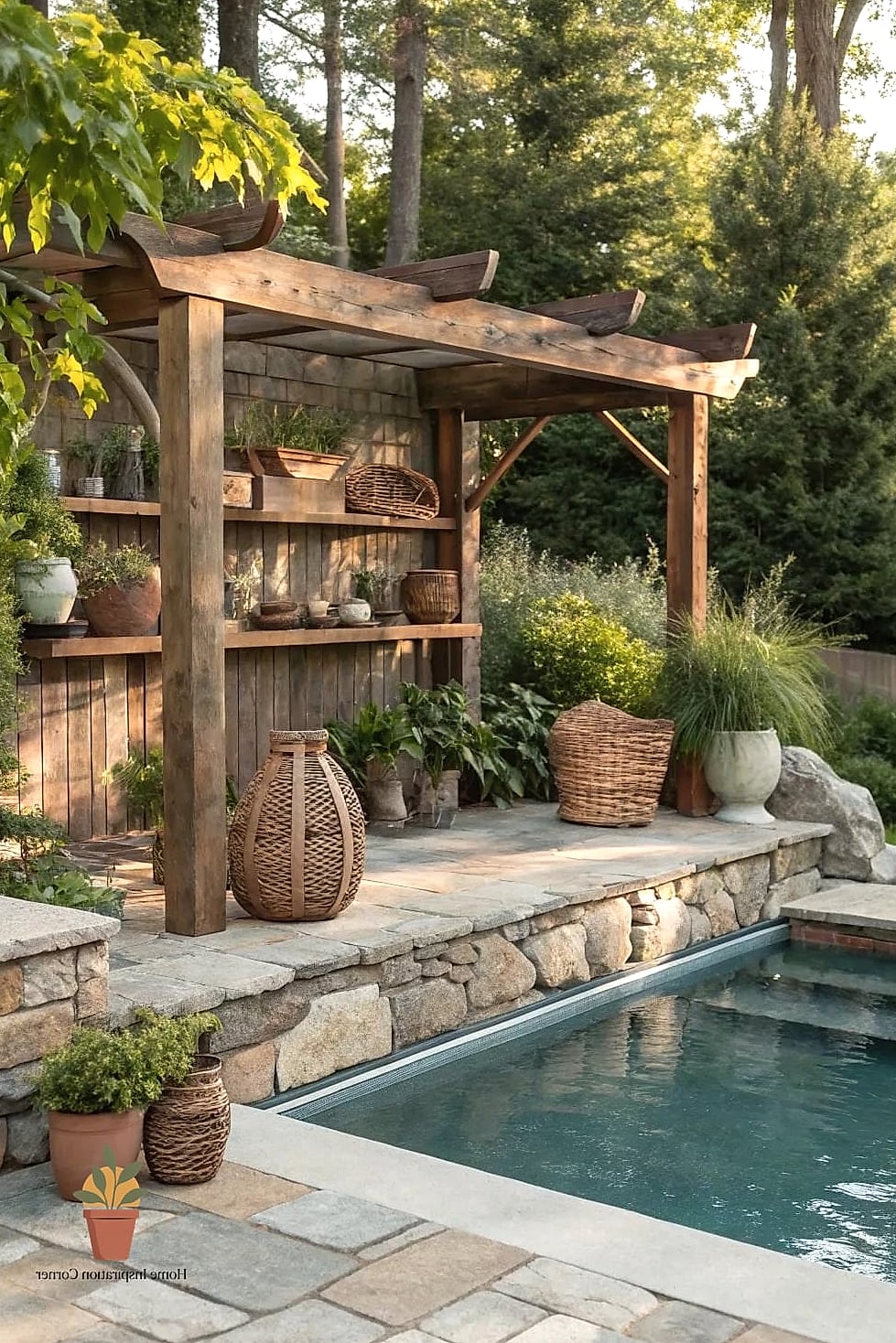 19 Backyard Patio Designs With Pool Makeovers That Look Incredibly Expensive 15 Sun Shelf with Umbrella Sleeves and Daybeds