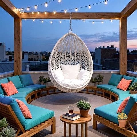 Suspended Egg Chairs Anchored to a Steel Frame