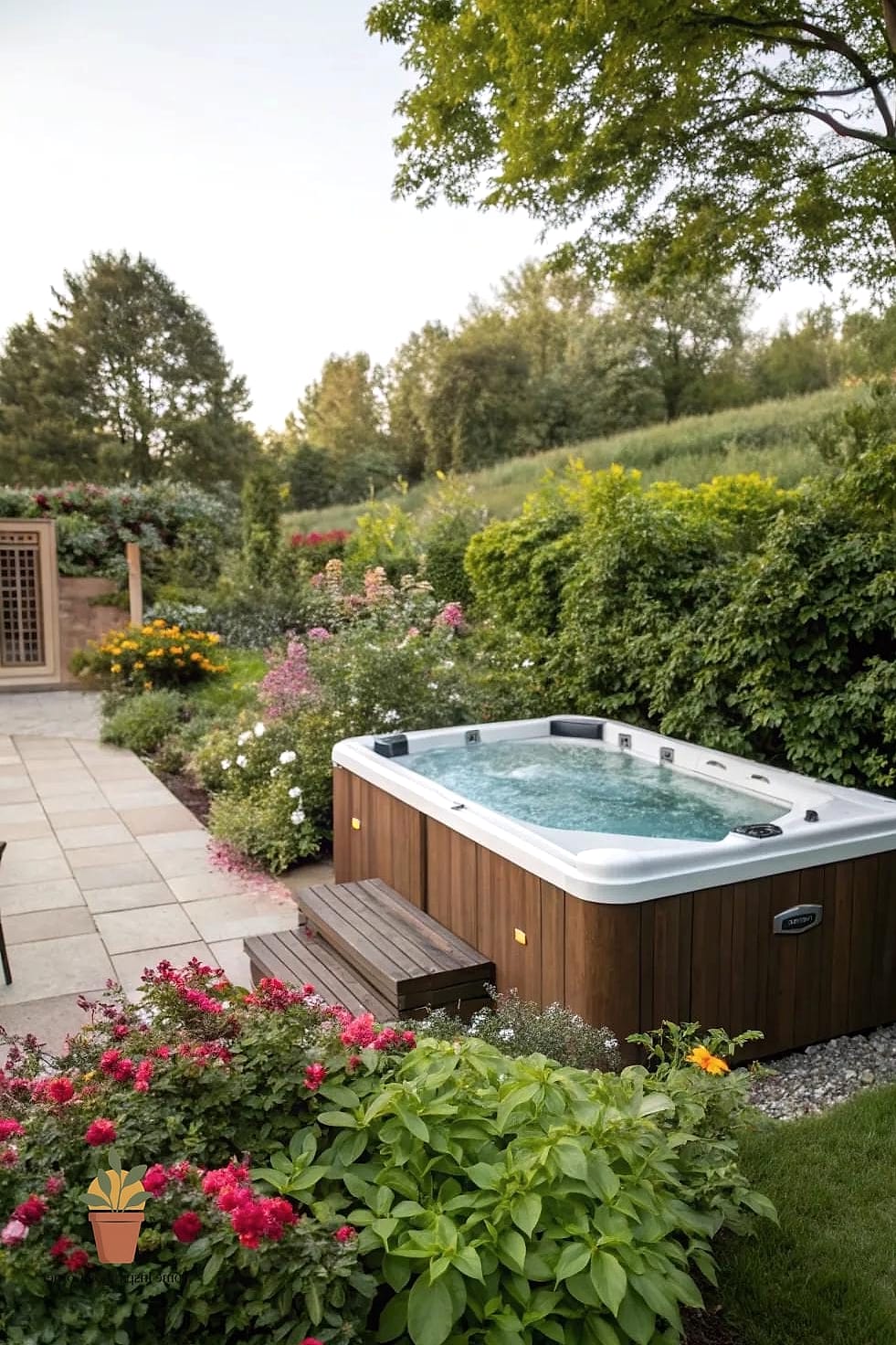 Swim Spa Tucked Into a Garden Nook