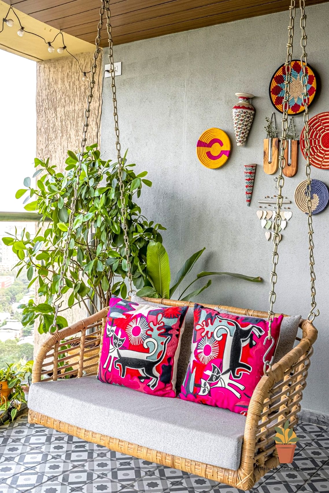 Swing Surrounded by Potted Greenery