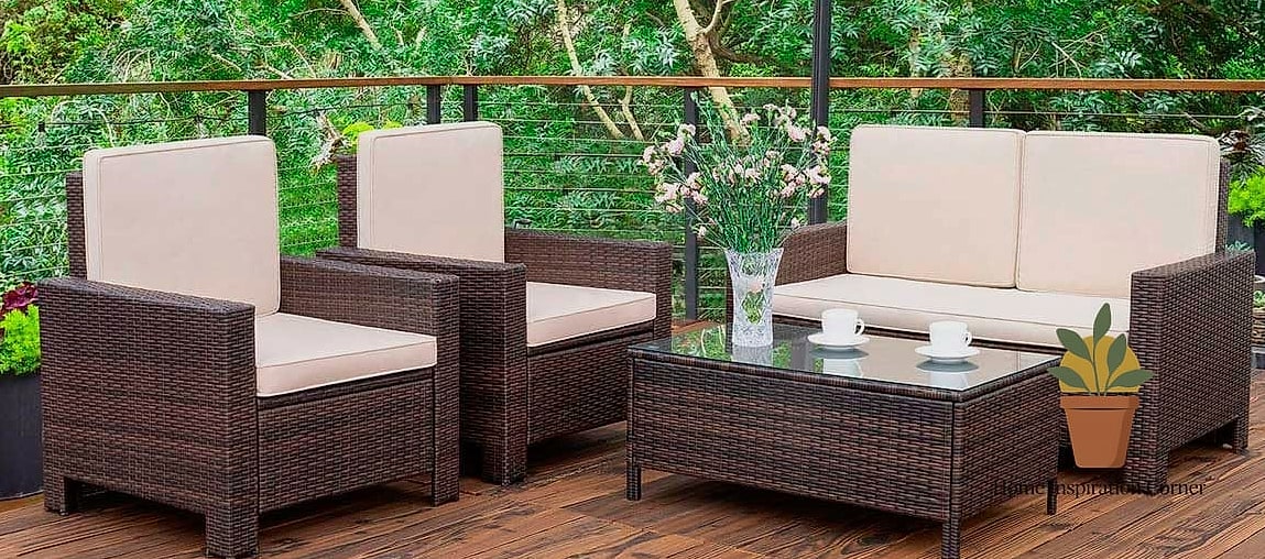 Teak Dining Set with String Lights