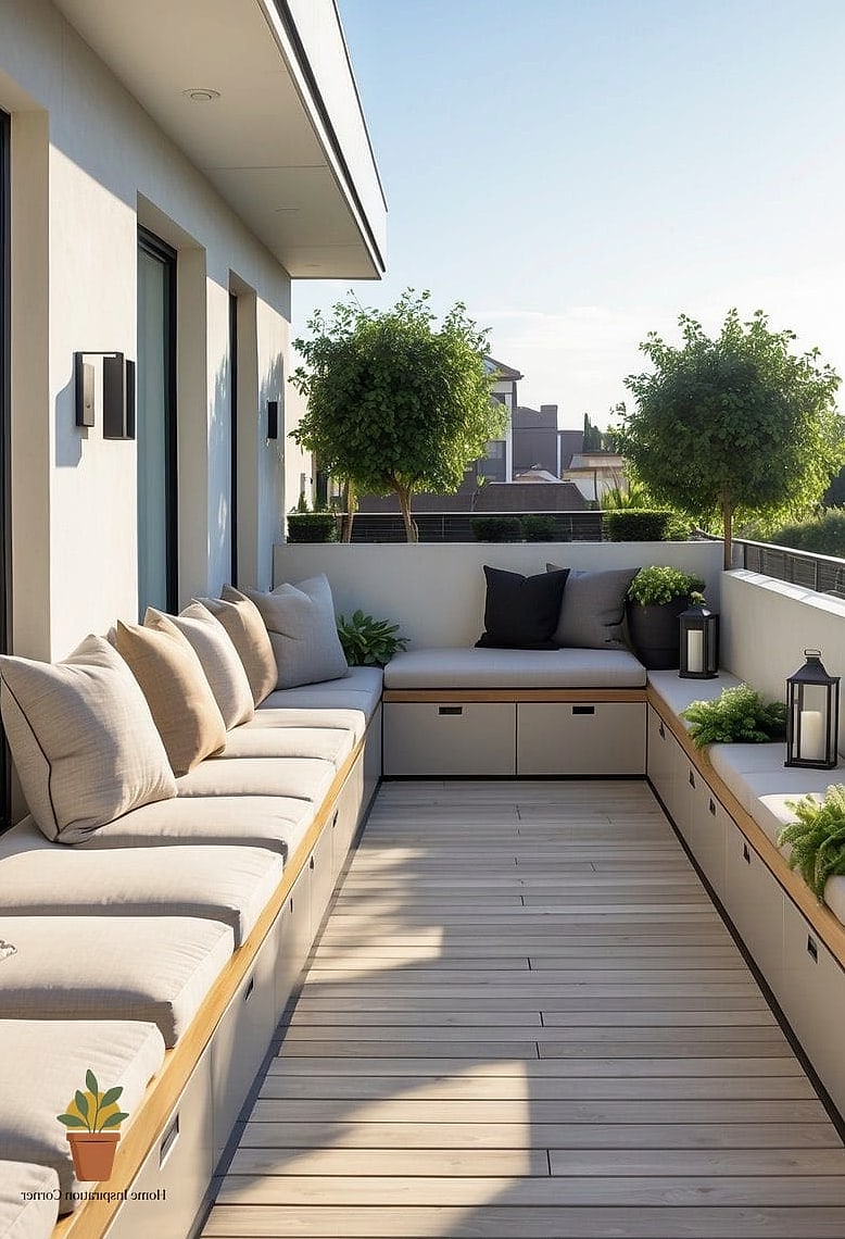 Terrace with Built-In Bench Seating Along the Perimeter