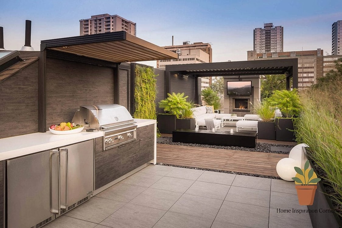 Terrace with Outdoor Kitchen and Dining Area