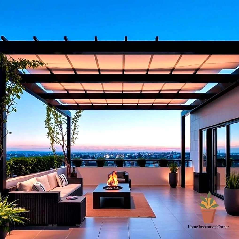 Terrace with a Pergola-Mounted Swing Bed