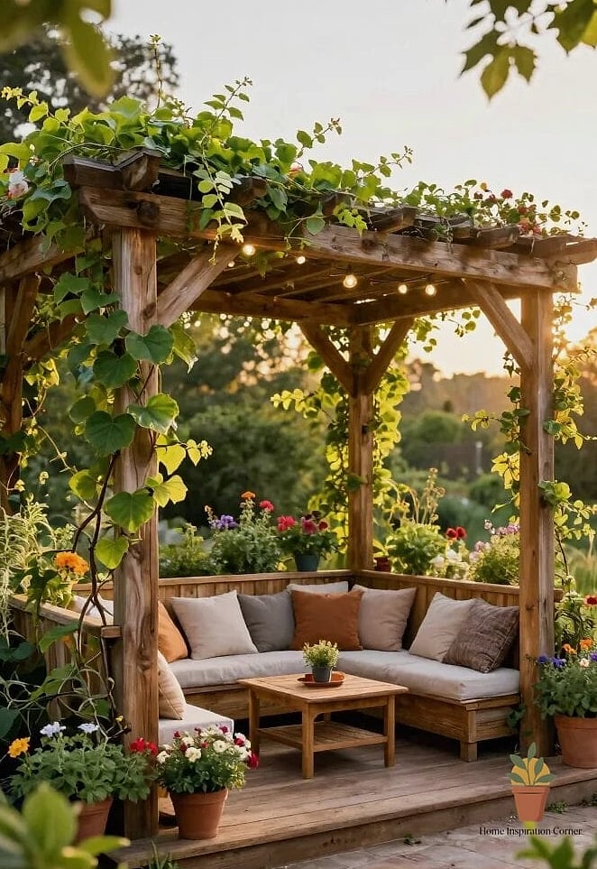 Terrace with Pergola and Climbing Greenery