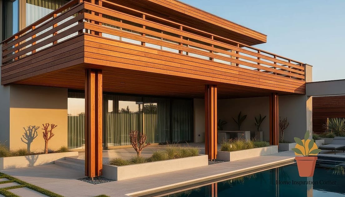 Terrace with Vertical Wood Slat Railings