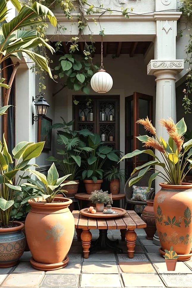 7 Boho Patio Ideas That Will Transform Your Space 4 Terracotta and Clay Planters in Varying Heights