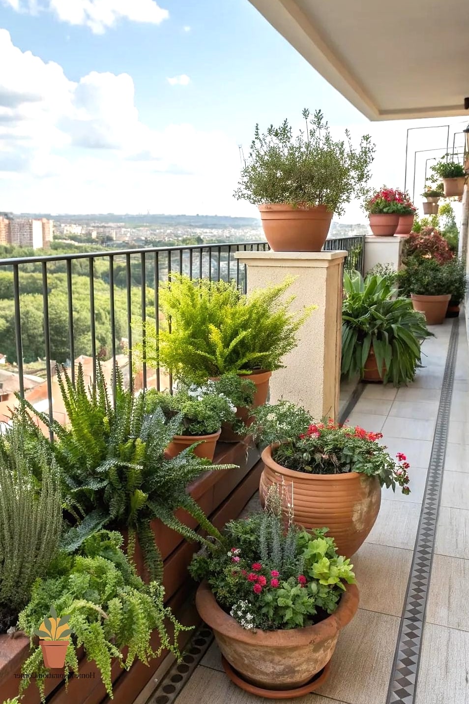 Terracotta Pots Lined Up on the Railing