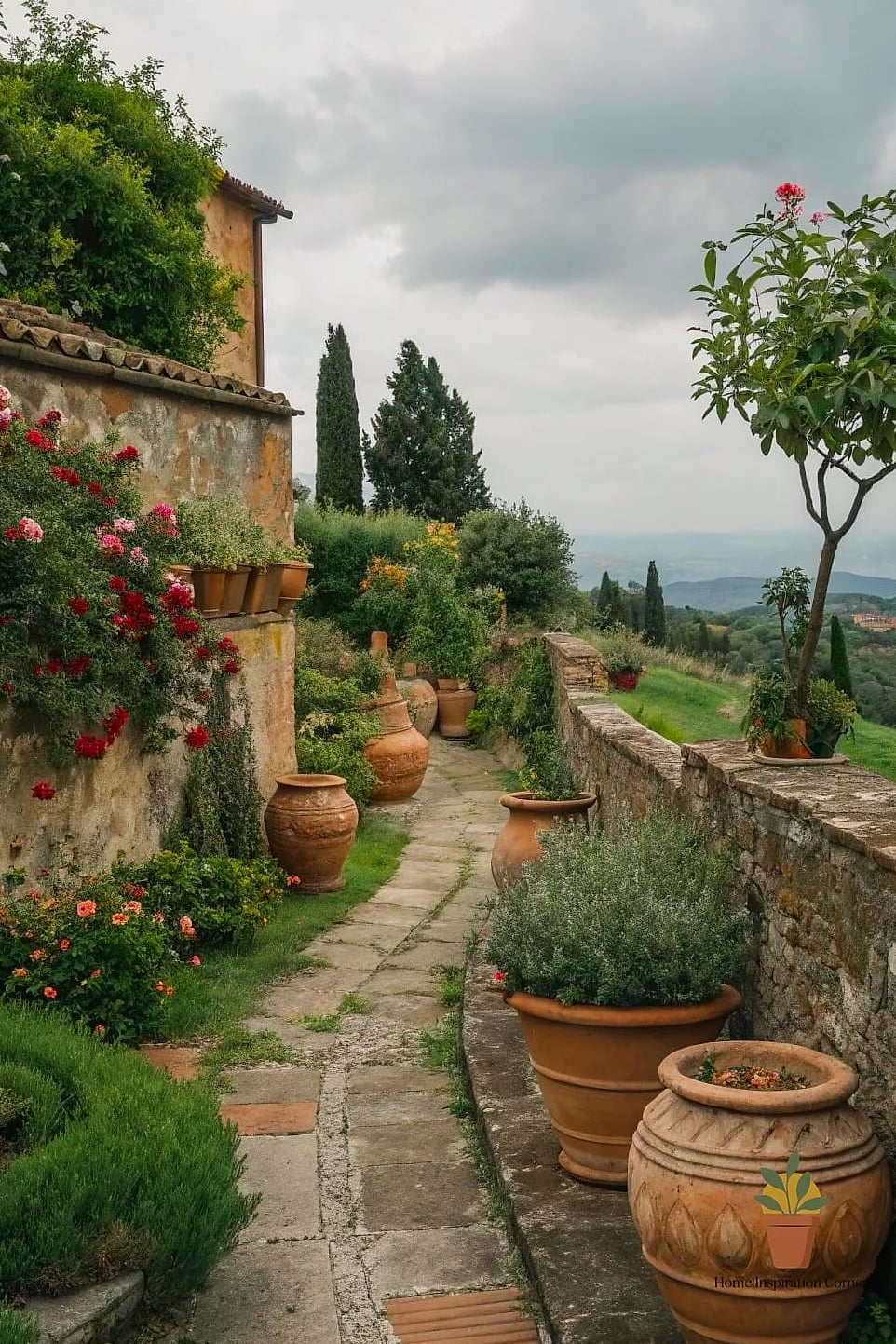 Terracotta Pots Grouped in Odd Numbers